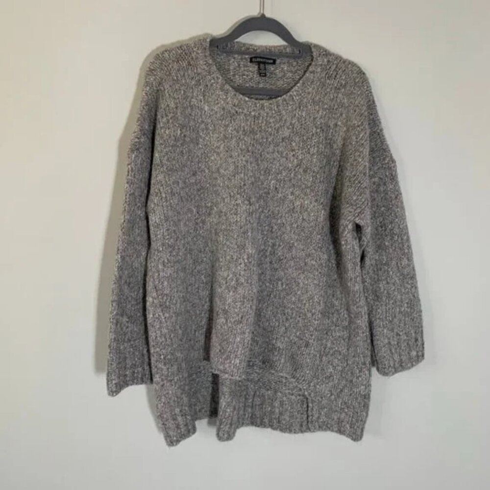 Eileen Fisher alpaca blend gray oversized boxy long sleeve crewneck sweater